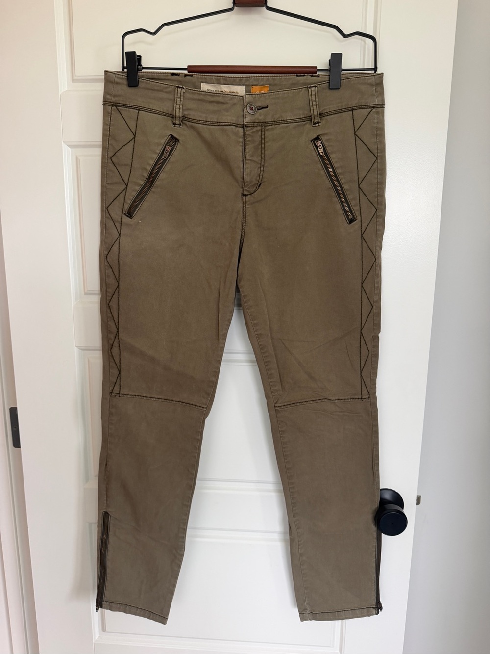 Anthropologie Pilcro and the Letterpress Olive-Taupe Moto-Style Cropped Pants